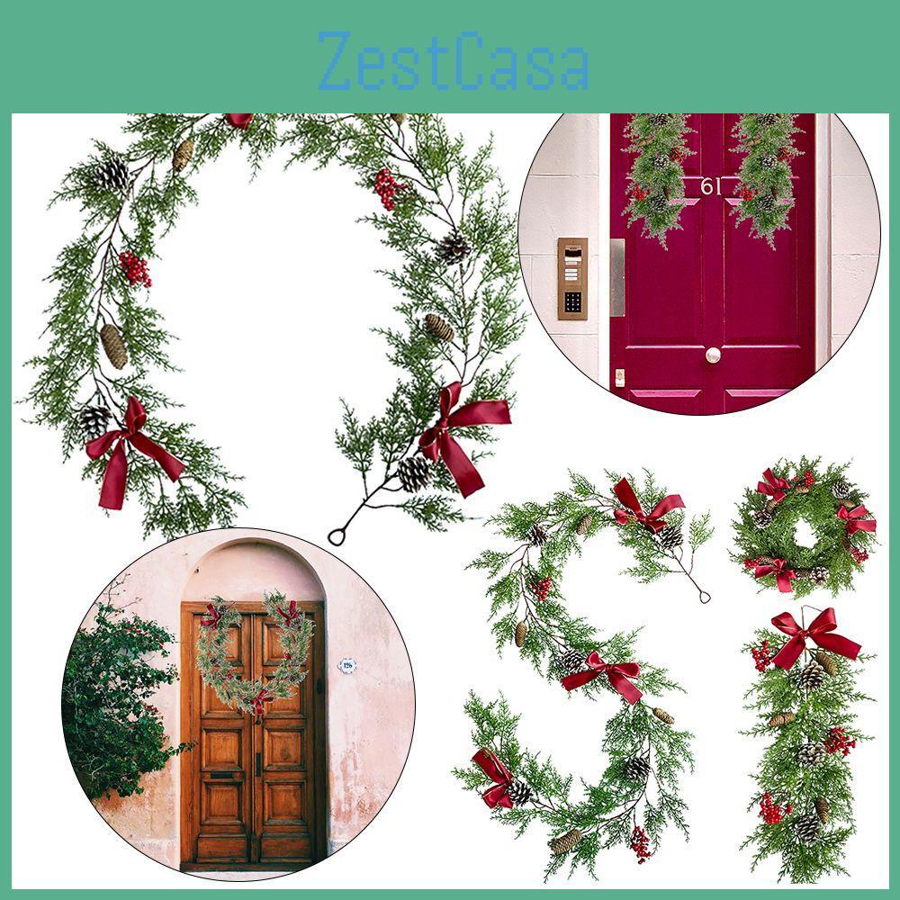 Christmas Rattan Wreath Garland With Berry And Flowers- Diy Fireplace Decor And Tree Ornament