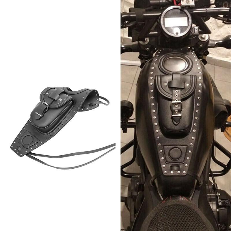 Motorcycle Front Black Leather Oil Fuel Tank Cover Storage Bag For Harley Sportster Iron XL 883 1200 Forty Eight