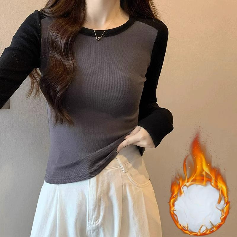 Round neck contrasting color raglan long-sleeved T-shirt for women's outer wear new autumn design foreign chic short bottoming shirt top