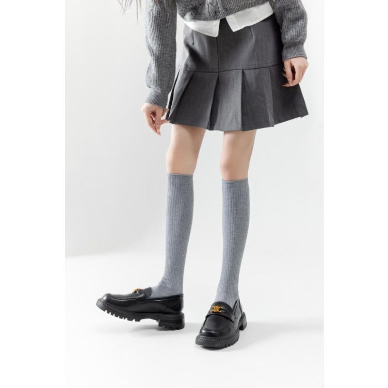 Solid Color Over-the-knee Socks, Three-dimensional Pit Striped Calf Socks, Versatile Boot Socks, Simple School Style, Over-the-knee Breathable