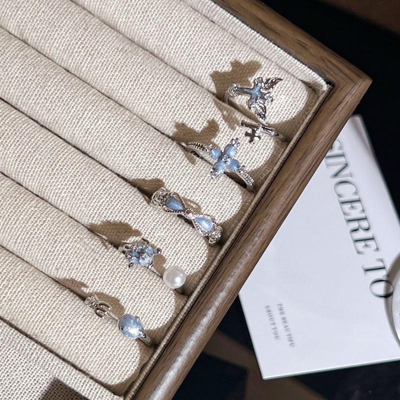 Moonlight Blue Simple Cross Bow Open Ring - Versatile Stackable Light Luxury for Women