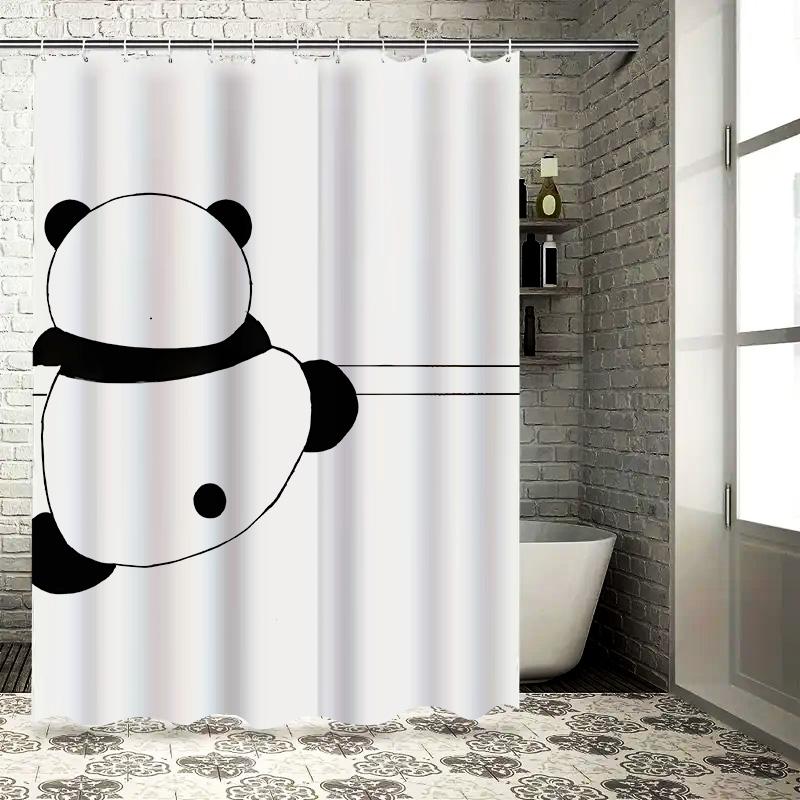Cute Panda Design Waterproof Shower Curtain Heat Resistant Machine Washable Non-Transparent 180x180cm