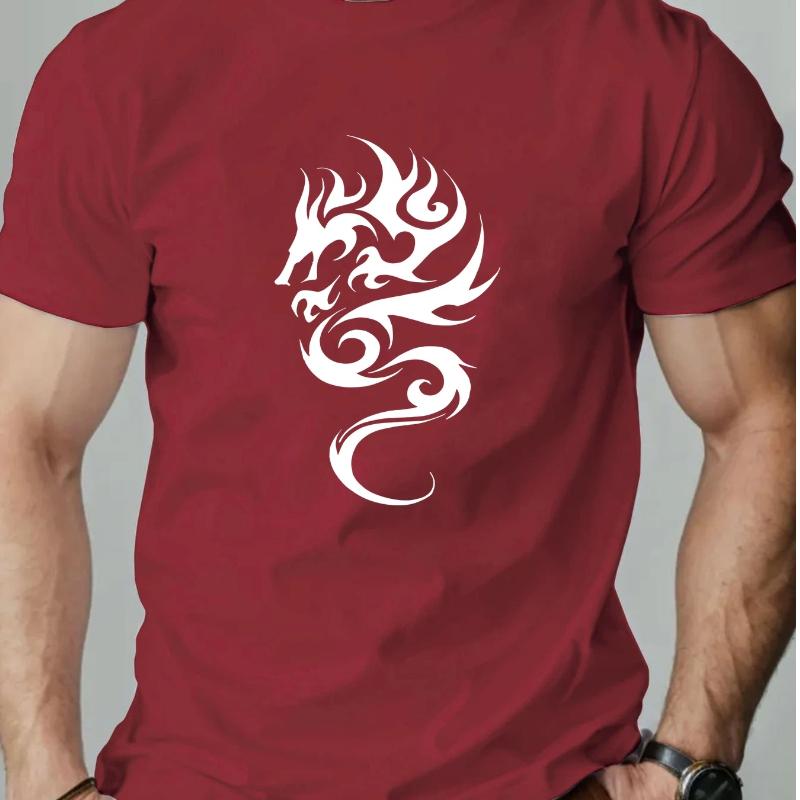 Men'S Summer Casual Short-Sleeve T-Shirt with a Dragon Design