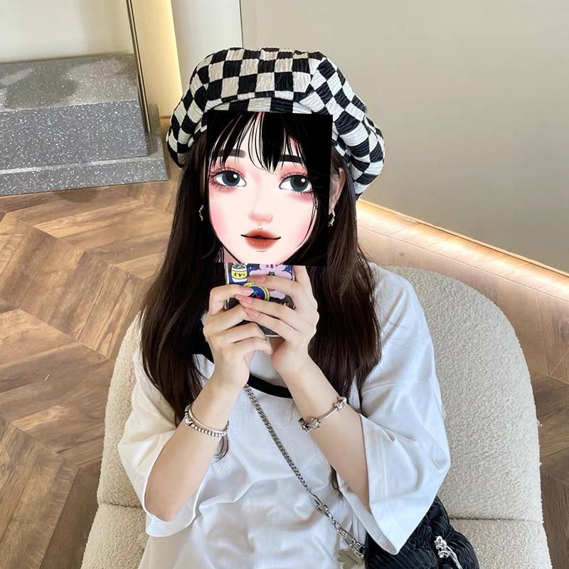 Hat Women's Autumn New Cloud Hat Chessboard Gebere Retro Fashion Breathable Painter Hat