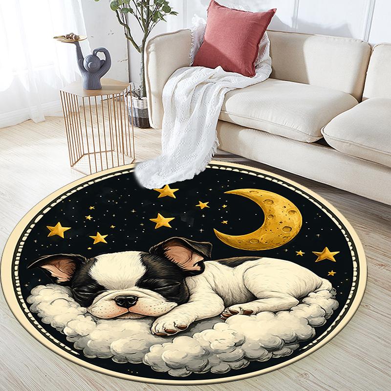 Sleeping French Bulldog Round Area Rug,Carpet Rug for Living Room Bedroom Sofa Playroom Decor,Non-slip Floor Mat