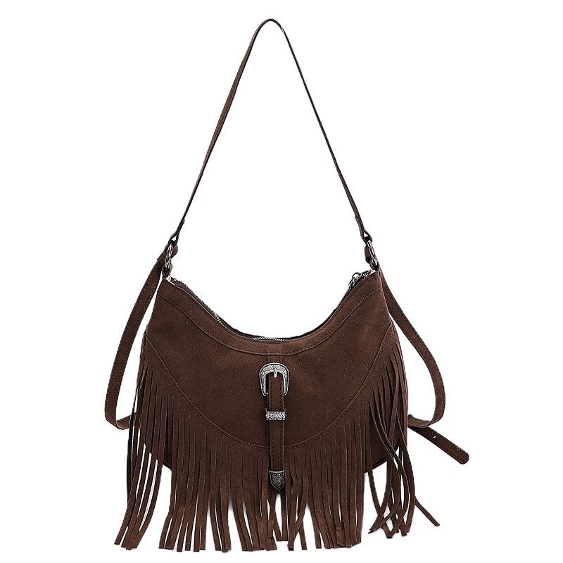 Vintage Suede Tassel Crossbody Bag - Autumn/Winter Fashionable Commute Tote