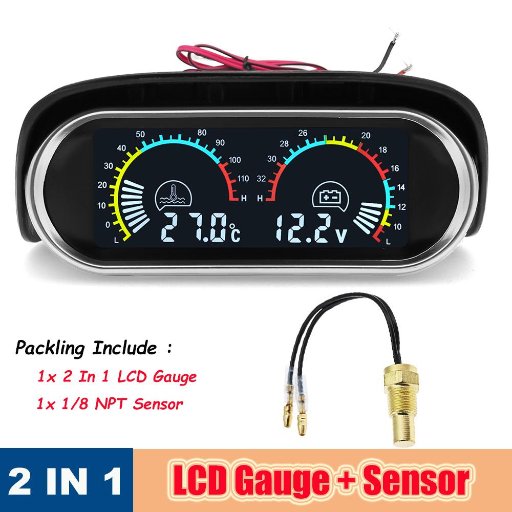 

-10~120 градусов по Цельсию Универсальный ЖК-датчик 2 в 1 с адаптером датчика температуры воды 40 мм NPT 1/8 метр Вольтметр + дисплей температуры воды