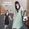 Eno Large Size Women's Temperament Lace-up Bow Dress Summer New Waist Medium and Long Dress 281604