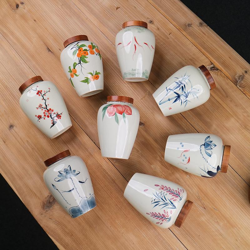 Hand-painted Bamboo Ceramic Tea Canister - Moisture-proof Storage for Green, White, and Pu'er Tea