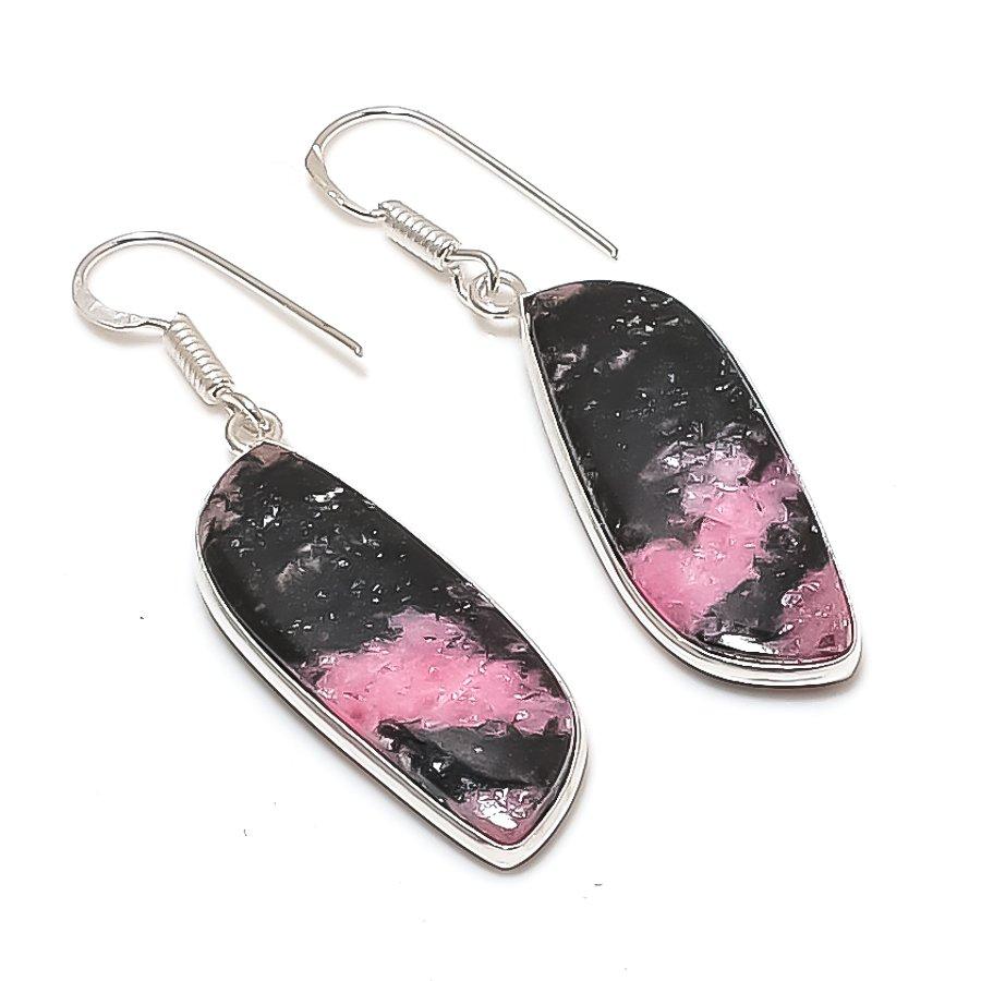 Natural Rhodonite Gemstone 925 Sterling Silver Jewelry Earring 1.97  AE-12248