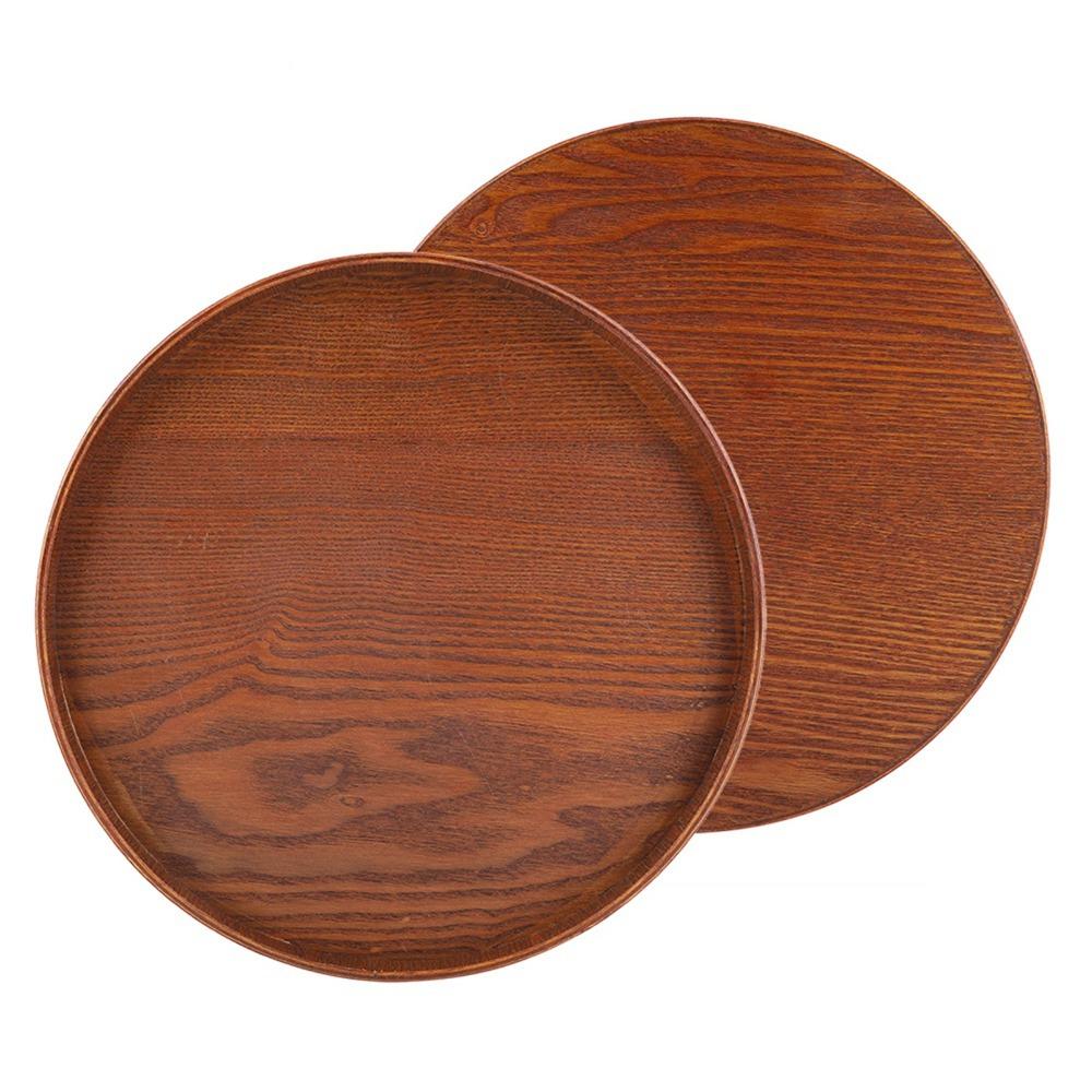 Round Shape Wooden Plate Brown Tea Tray Coffee Serving Wood Serving Tray  Home Kitchen