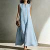 Summer Sleeveless Dress for Women Casual V Neck Long Tank Dress Flowy A-line Beach Sundress with Pockets