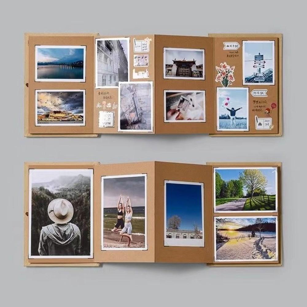 Adhesive Style Folding Photo Album Retro Scrapbook Album Accordion Photo Album  Travel Journal