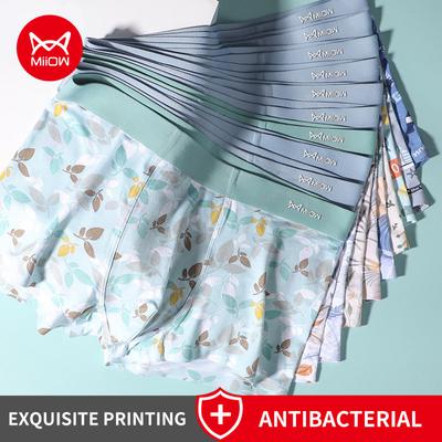 MIIOW 4Pcs Early Autumn Mens Underwear Print Refreshing Man Boxer Underpants Recycled Fiber Breathable Mens Panties Boxershorts