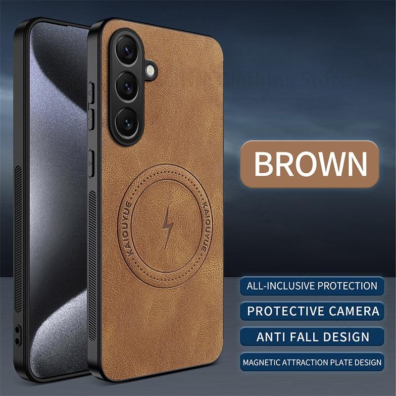 Shell Shockproof Leather Phone Soft Bumper Case For Samsung S25 Edge Magnetic For Magsafe Protective Back Cover For Galaxy A06 A56 A36 A54 Shell