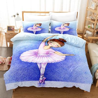 3D Print Cartoon Ballet Princess Winter Duvet Cover Sets Pretty Little Girl Bedding Set For Kids Teen Girls Women Purple, Pink
