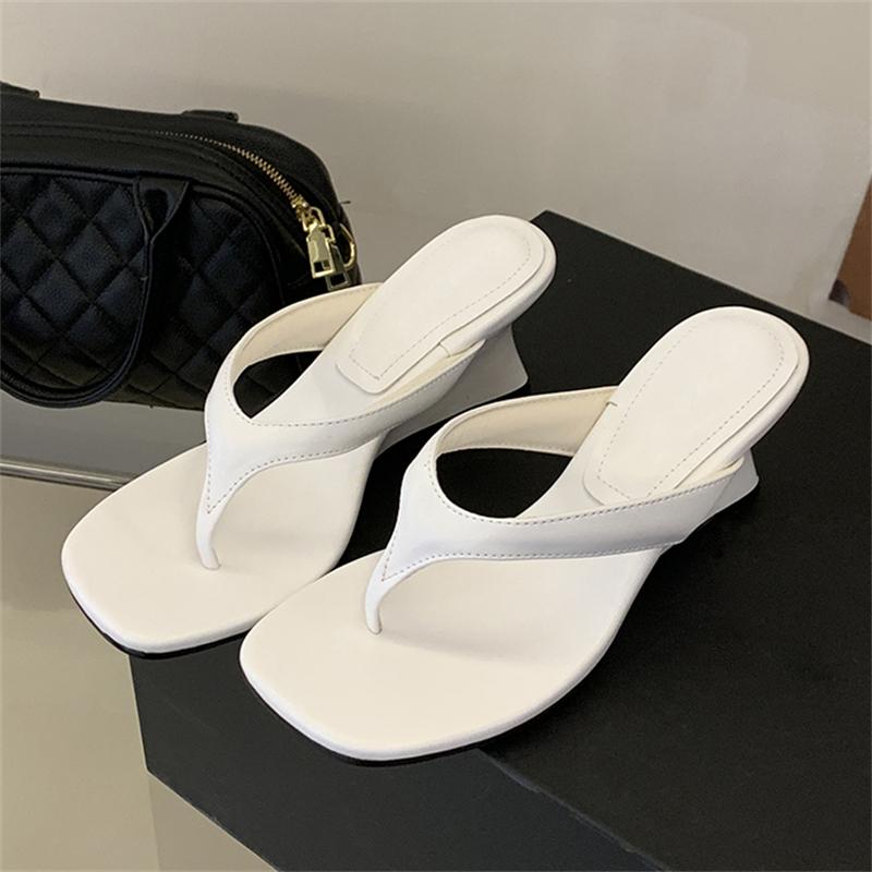 New Summer Wedges High Heels Women Slippers Fashion Square Clip Toe Party Sandals Flip Flops Female Shoes