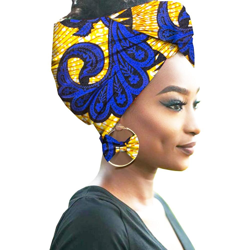 African Print Women Head Bandana Cotton With Matching earring Balaclava Headscarf Bandana Mujer Headband Set Hair Accessories