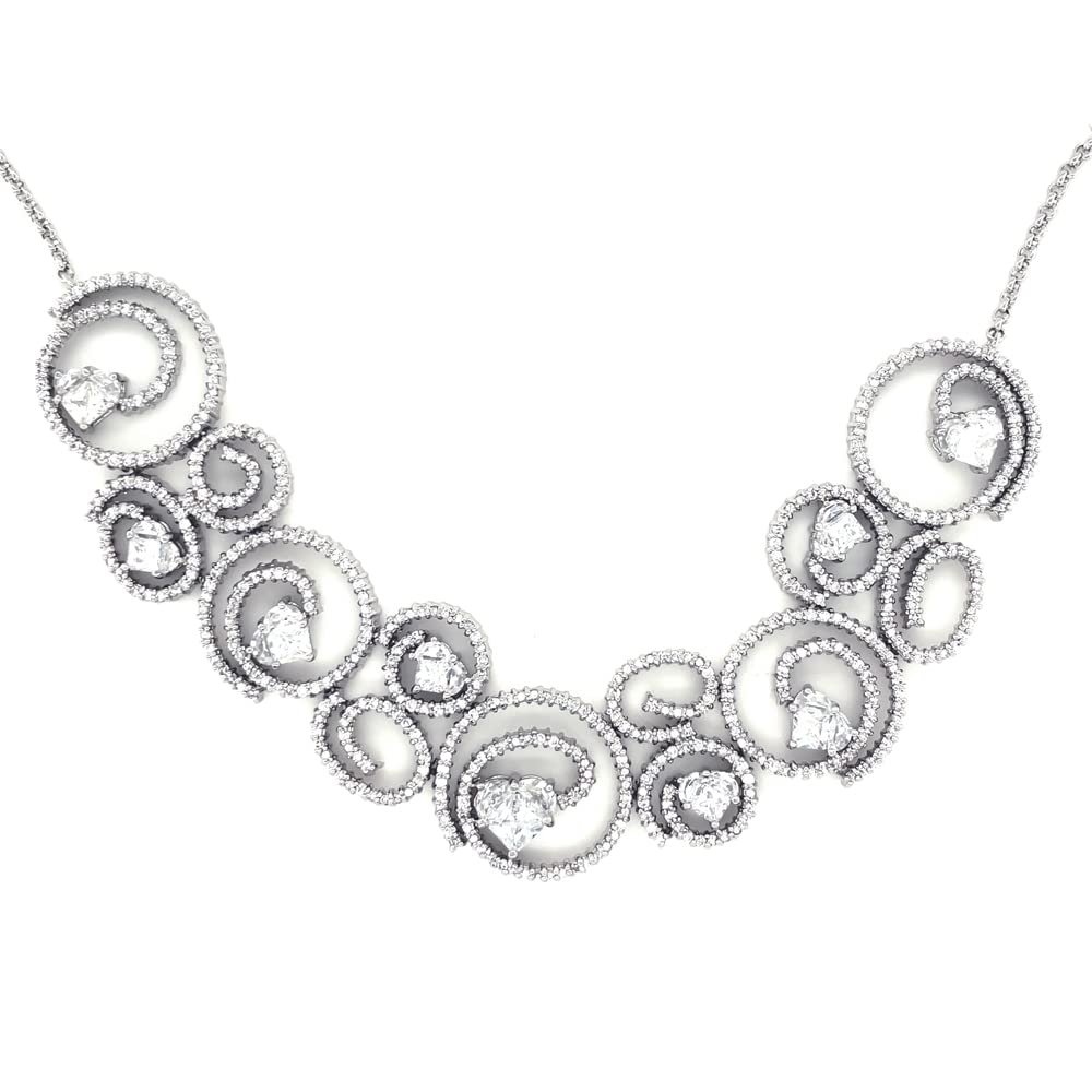 

Diamond Swirl Heart Necklace Swirl Chain Platinum Plated Clavicle Wedding Jewelry [LAVINA] Women s (Classic Silver)