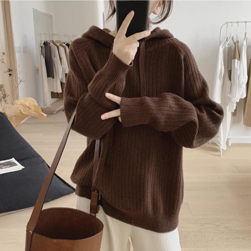 Women's Oversized Long Sleeve Knit Hoodie Sweater