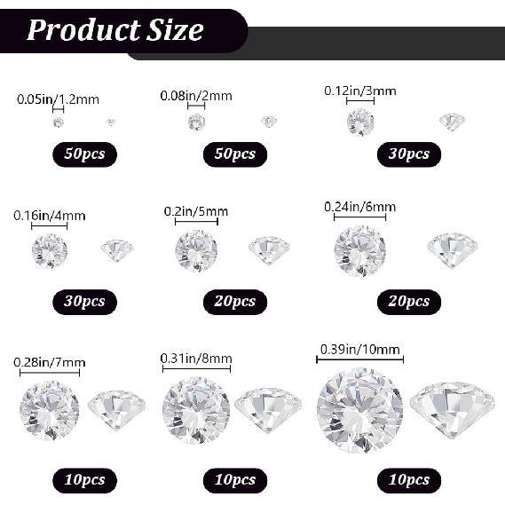 

Beebeecraft 230 шт. 1,2-10 мм Кабошоны из кубического циркония Прозрачные Качество A Рассыпные камни CZ Ограненные с заостренной задней частью для изготовления украшений, поделок, для ногтей, 9 размеров