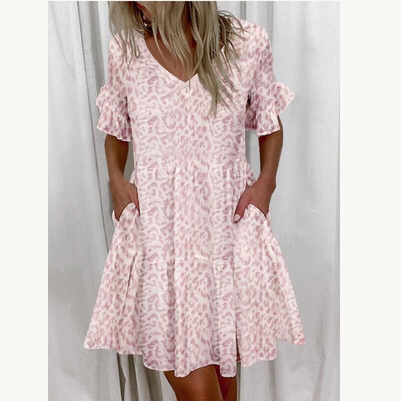 Casual Ruffles Loose V-Neck Dress Women 
