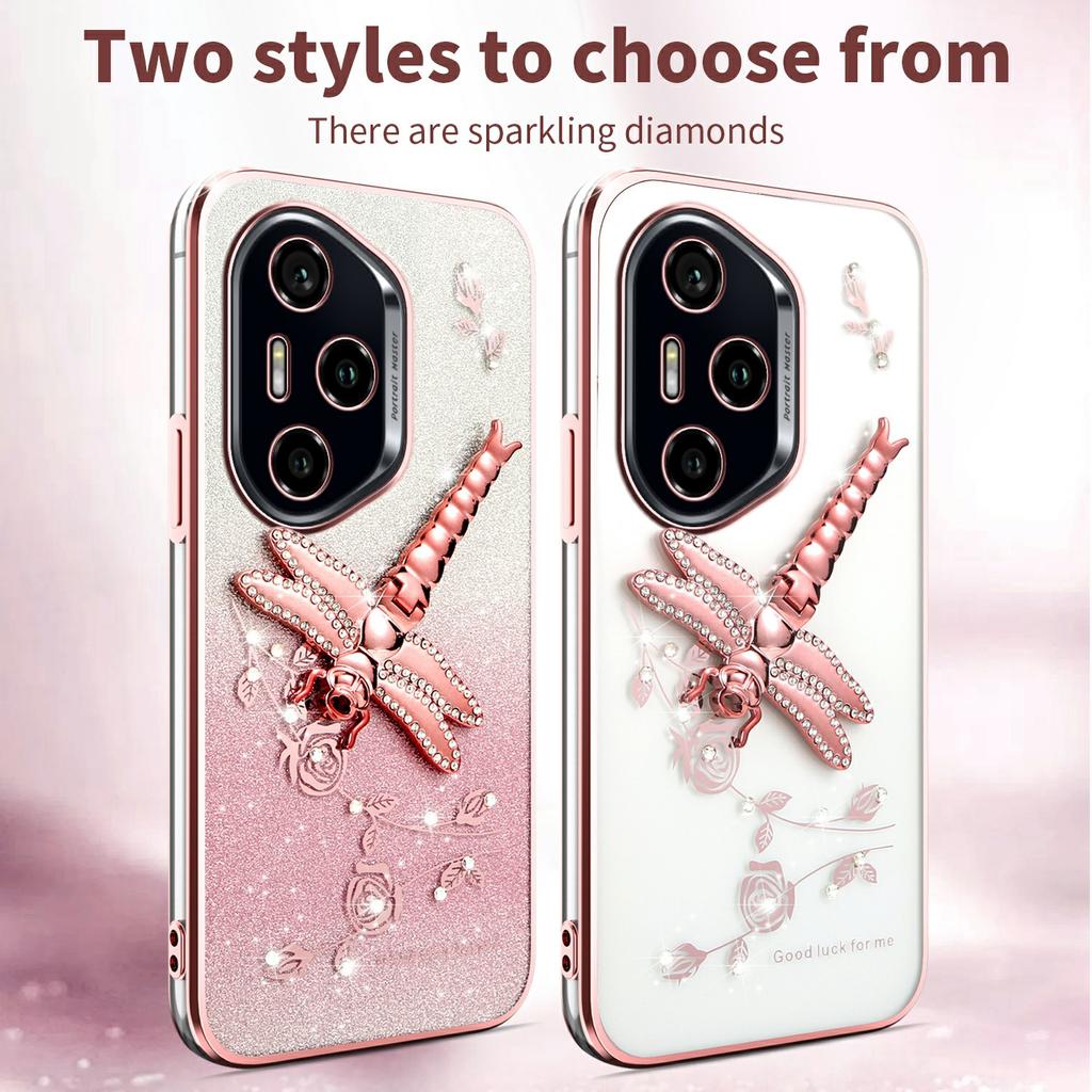 KADEM For Honor 400 Pro 5G (Global) Case Dragonfly Kickstand TPU Flowers Glitter Phone Cover