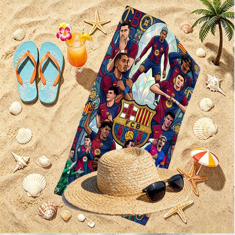 Barcelona FC Soccer Print Beach Towel, Versatile Lightweight Absorbent Beach Towel for Pool Surf Yoga Bathroom, Perfect Birthday Holiday Gift