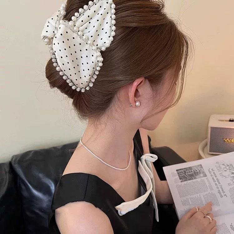 Korean Style Polka Dot Bow Shark Hair Clip - Elegant & Versatile