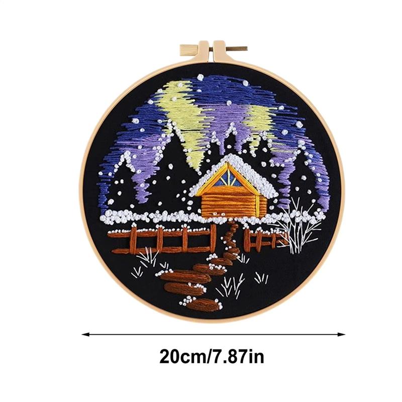 Snow Scene Embroidery Christmas Needlework Kit For Holiday Decorations For Kitchen Living Room Desktop Window Beginner Level A