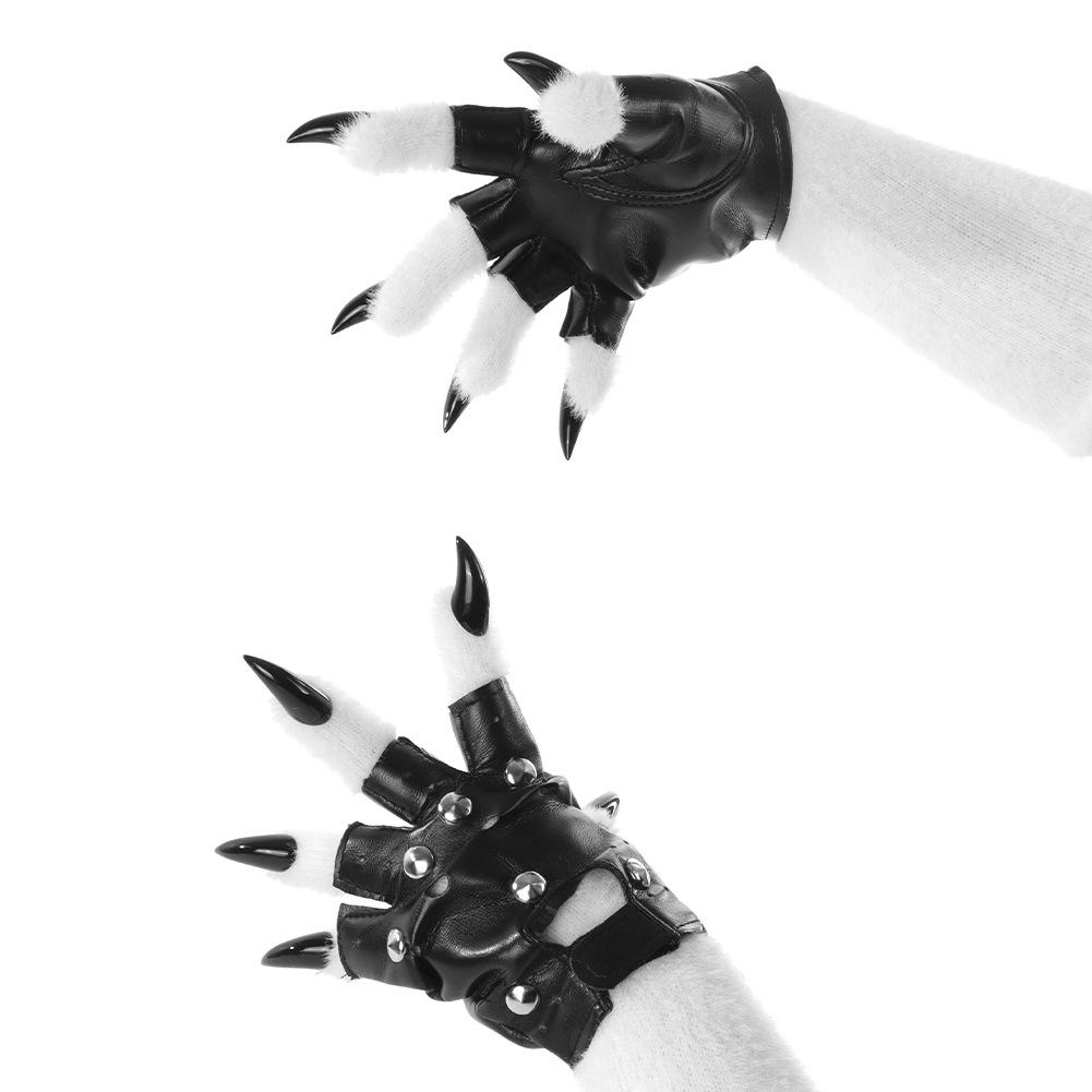 Punk Style Furry Animal Claw Gloves Handmade Leather Cosplay Props Decorative Protective Breathable Warm Winter Gloves