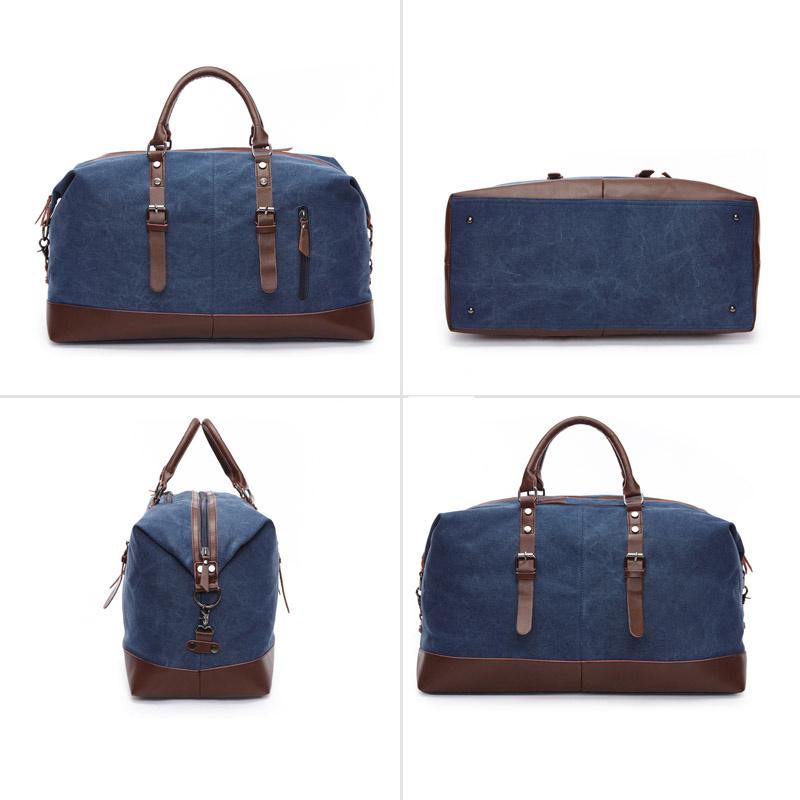 SCIONE Canvas Leather Travel Carry On Luggage Duffel Travel Tote Large Weekend Overnight Male Bag