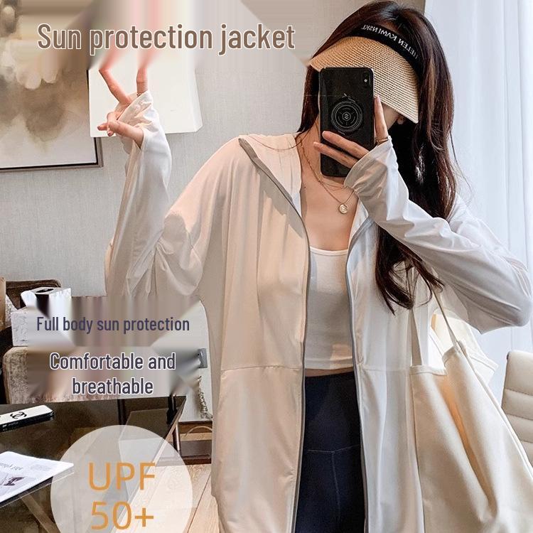 

Women s Ice Silk UV Protection Hooded Cardigan - Summer Thin, Breathable, Loose-Fit, Slimming, Versatile. XL