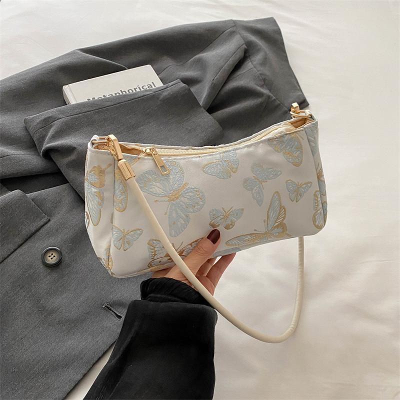 New Chinese Style Vintage Silk Jacquard Handbag Fashionable Elegant Shoulder Bag For Women Butterfly