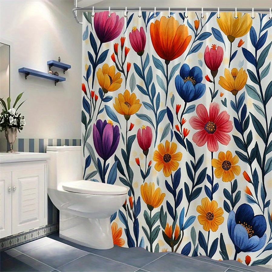 1pc vibrant hand painted watercolor floral shower curtain-delicate petals and soft background, polyester fabric machine washable