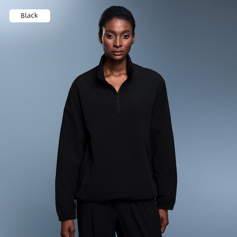 

Lu Same Sports Outwear Fall and Winter Half Zipper Windproof Stand Collar Sports Long Sleeves Lightweight Waterproof Outdoor Fitness Outwear Black 12/2XL