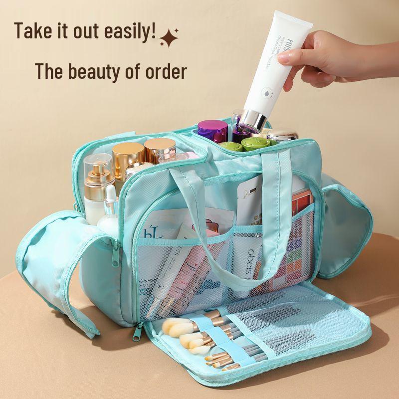 Large Capacity Travel Tote: Women's Portable Makeup & Skincare Organizer with Compartments