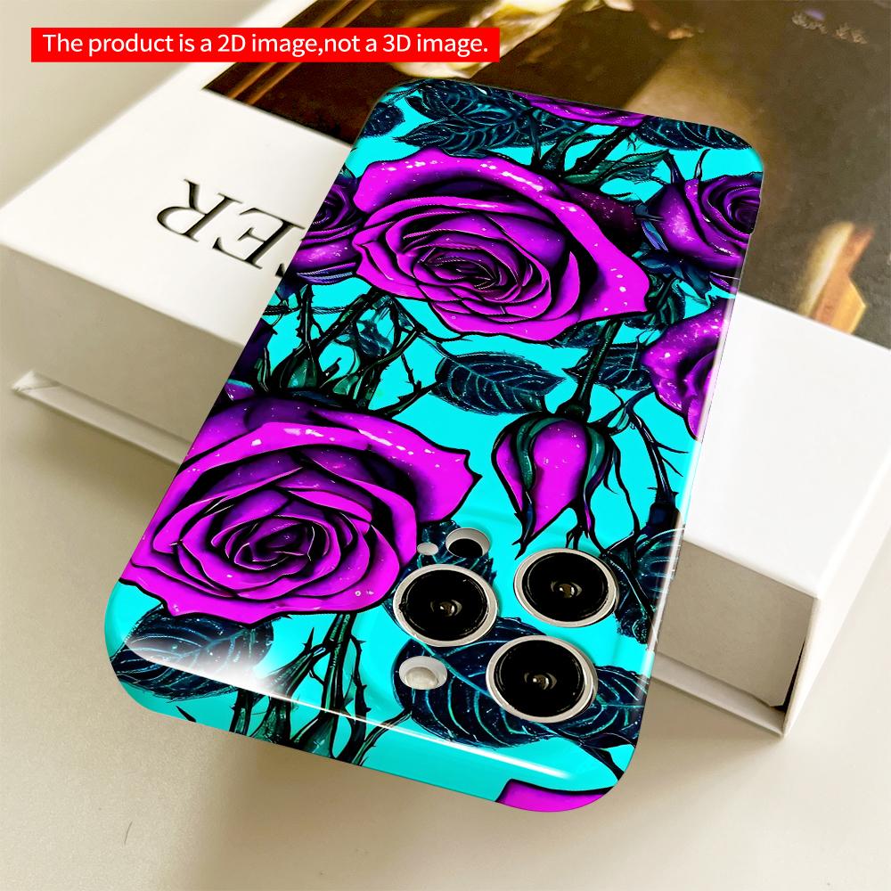 Vibrant Purple Roses on Cyan Background Phone Case All inclusive film hard phone case, compatible with iPhone 18 Pro Max 17 16 15 14 13 12 11