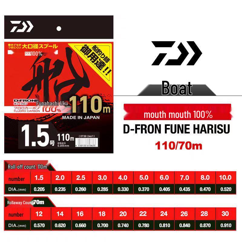 Леска Daiwa D-FRON 110 м из флюорокарбона для морской рыбалки No. 2.5