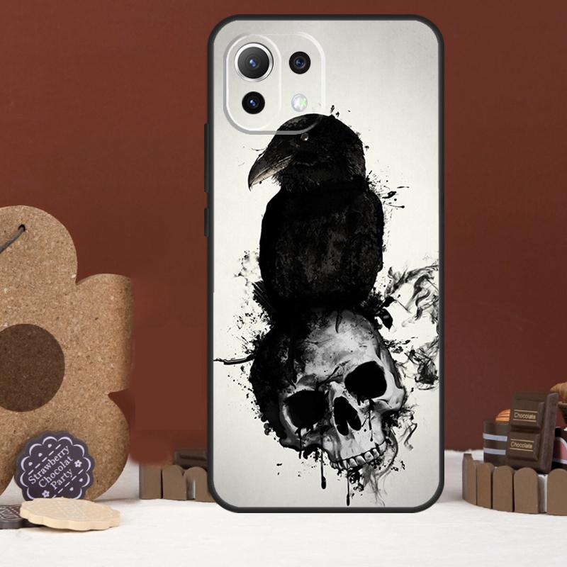 Skull Crow Flower Case For Xiaomi 17 Pro Max 14 15 Ultra 15T 13T 14T POCO F8 Ultra F7 F5 F6 X5 X6 X7 Pro Cover