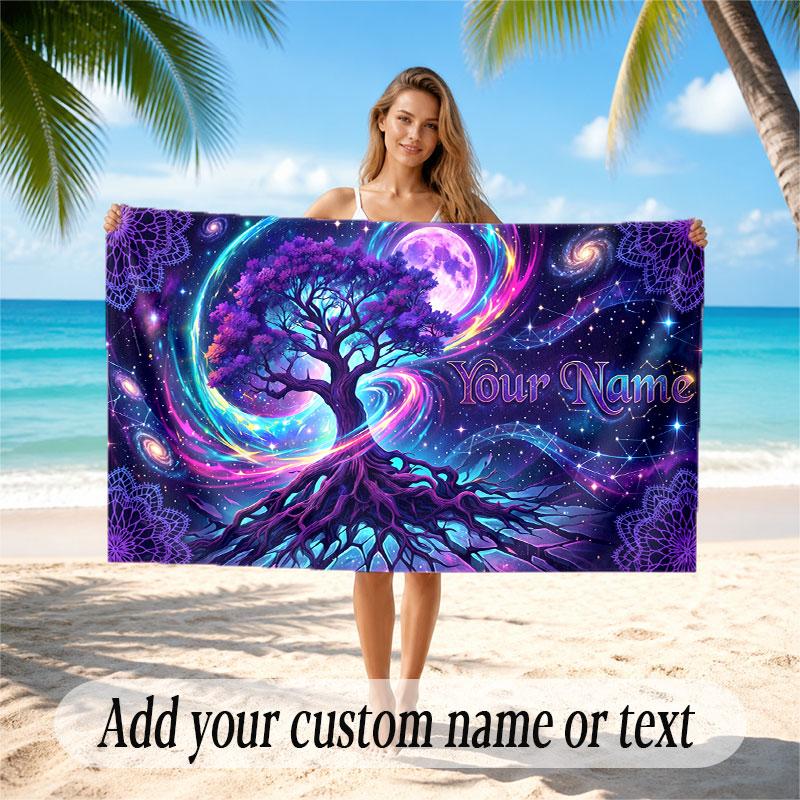 Tree of Life Theme Beach Towel Personalized Custom Name & Text Soft Quick Dry Beach Towel for Swimming Travel