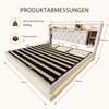 Letto imbottito con contenitore 180 × 200 cm, Letto in velluto con testiera multifunzionale, Illuminazione a LED, 2 Porte USB e Type-C, Idraulico, Beige