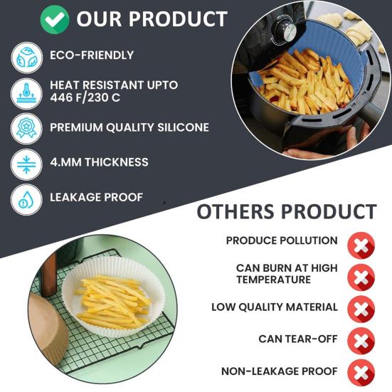 Silikonová vložka do horkovzdušné fritézy, nepřilnavý opakovaně použitelný pekáč na dorty, talíře na pizzu, kulatý koš do horkovzdušné fritézy na dorty, sušenky, smažené kuře