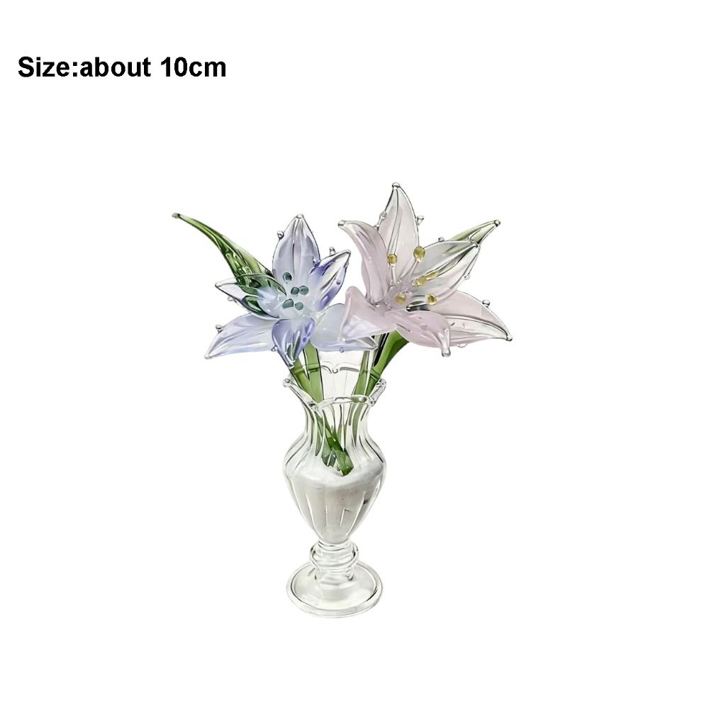 Mini Glass Flower Decor Colored Glaze Simulation Floral Handcrafted Floral Sculpture Gift Handmade Glass Flower Bouquet
