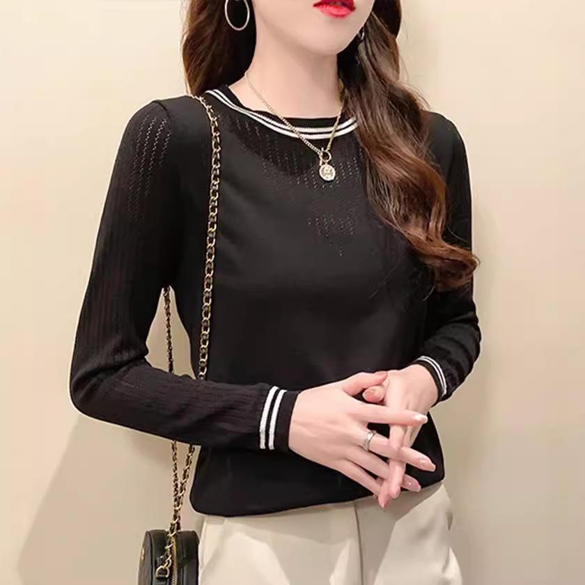 

Женский вязаный свитер базовый слой в французском стиле осень-зима дизайнерский с круглым вырезом весенний вязаный топ с длинным рукавом One Size чёрный