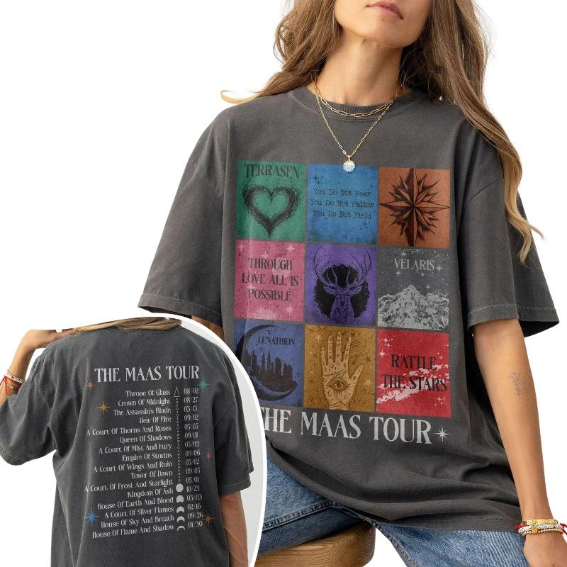 Sarah J Maas SJM Merch Světové turné Tričko Throne of Glass Oblečení pro fanoušky Crescent City Letní móda Ležérní pohodlná bavlněná trička