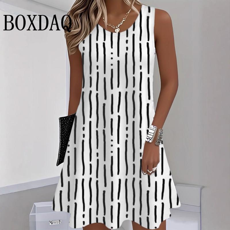 Tie Dye Striped Print Casual Loose Short Dresses For Women 2026 Fashion Summer Women's Beach A-Line Dress Elegant Female Dresses