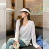 Summer Super Fire White V-neck Pure Desire Slightly Transparent Long-sleeved Blouse Women's Super Good-looking Slim-fitting Versatile Sunscreen Top