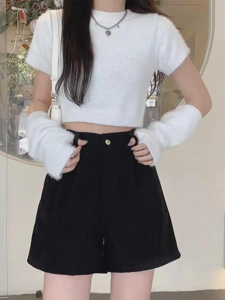 High Waist Corduroy Wide-Leg Shorts: Spring & Autumn 2023 Collection for Women