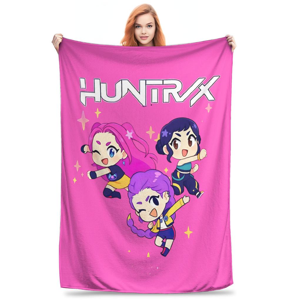Kpop Lovci démonů Zoey Huntrix Přikrývky Plyšová z korálového rouna Super měkká přehozová deka na postel, pohovku, do ložnice, prošívaná